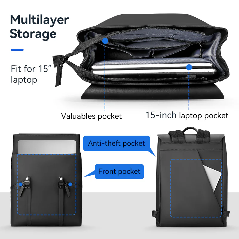 MUKE II:School Classic Business Work Black Oxford Backpack - Image 4