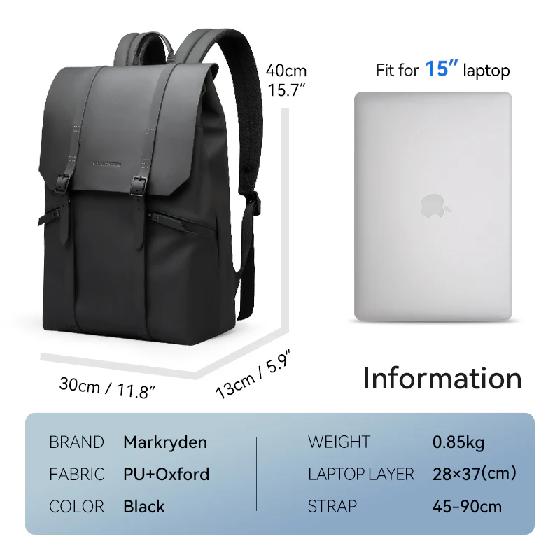 MUKE II:School Classic Business Work Black Oxford Backpack - Image 7
